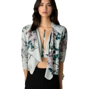 Le Chateau Neutral floral Blazer Jacket Office Workwear Suede Sz Medium